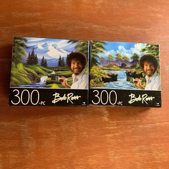 Bob Ross Two Puzzle Bundle 300 Pieces Each Mountain Hideaway and Misty Waterfall - Picture 1 of 5